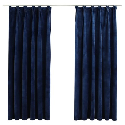 Draperii opace cu carlige, 2 buc, albastru, 140x175 cm, catifea foto