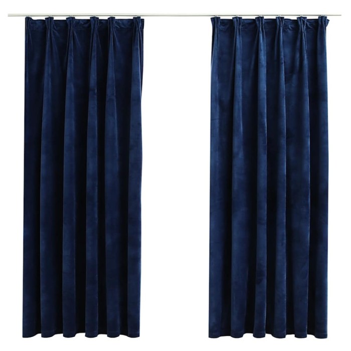 Draperii opace cu carlige, 2 buc, albastru, 140x175 cm, catifea
