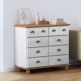 Comoda vidaXL Askim Albă, 9 Sertare, 91x40x79 cm, Lemn Masiv Pin, MDF, Stil Clasic, Dormitor/Living