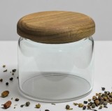 Recipient pentru depozitare 300 ml, sticla borosilicata si capac din lemn