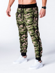 Pantaloni pentru barbati camuflaj stil militar army slim verde cu banda siret si buzunare P183 foto