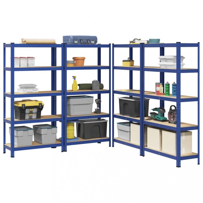 vidaXL Rafturi de depozitare cu 5 niveluri, 4 buc., albastru oțel/lemn 3307593