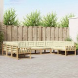 vidaXL Set Canapele Exterior Lemn Acacia Alb Crem cu Perne Sectional Gradina Terasa 404x247cm