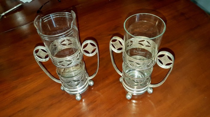 F631-C-Set 2 Vazute Artnouveau-ArtDeco vechi anii 1900-1930 argintate.