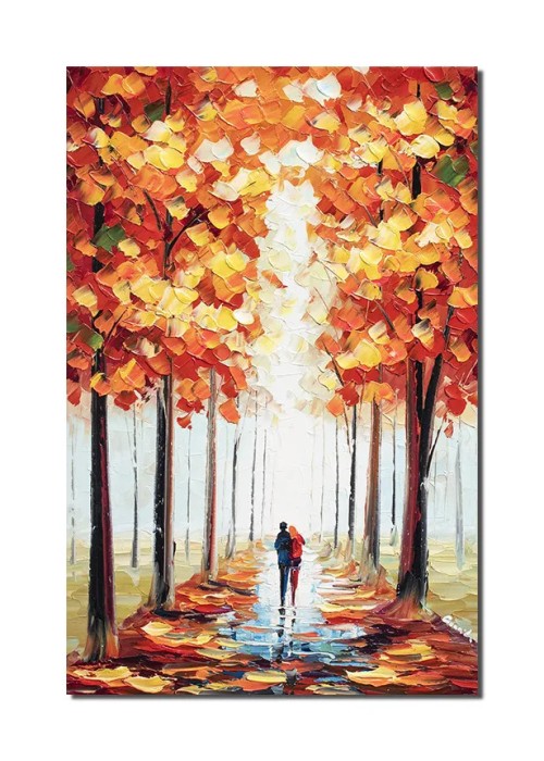 Tablou indragostiti pictat manual, Impreuna pe aleea vietii, 60x40cm ulei in cutit efect 3D, Fabulos