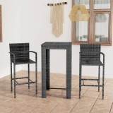VidaXL Set bar de exterior, cu cotiere, 3 piese, gri, poliratan