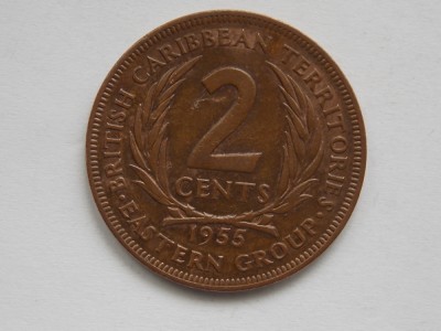 2 CENTS 1955 BRITISH CARRIBEAN TERRITORIES foto