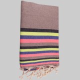 Prosop Plaja Fouta Tunis Gri Deschis cu Dungi Roz Multi, 200x100cm, Bumbac Reciclat, Tradizan - Plaja, Spa, Hamam