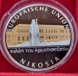 (A342) MEDALIE DIN ARGINT PLACAT CU AUR GERMANIA - SERIA METROPOLE DIN UNIUNEA EUROPEANA - NIKOSIA - PROOF, 20 GRAME, ARGINT 999