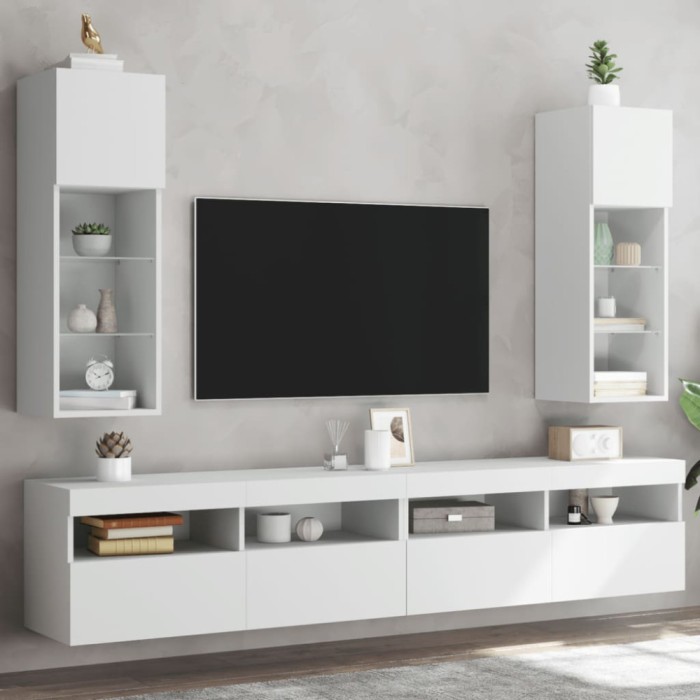 vidaXL Comode TV cu lumini LED, 2 buc., alb, 30,5x30x90 cm 837002