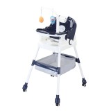 Scaun de masa pliabil 4in1 de la 6 luni +, cu roti, centura de siguranta, suport de agatat jucarii, cos de depozitare, 110 x 60 x 70 cm, albastru