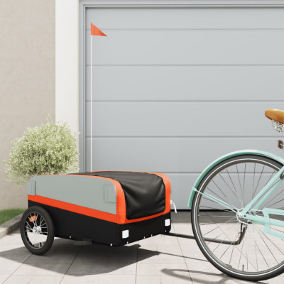 vidaXL Remorcă pentru biciclete, negru și portocaliu, 45 kg, fier foto