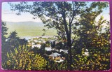 Piatra Neamt - Vedere din Parc - 1921 - printata, color, circulata la Bucuresti, 3 timbre intacte, Editura Horovitz