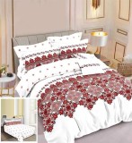 Lenjerie Pat Bumbac 4 Piese Alb/Rosu 240x250cm (Cearceaf fara Elastic) - Husa Pilota 200x230cm + Fete Perna 55x75/70x70cm