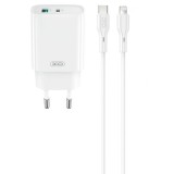 Incarcator Retea Cu Cablu Lightning XO Design CE30, 30W, 3A, 1 x USB-A - 1 x USB-C, Alb