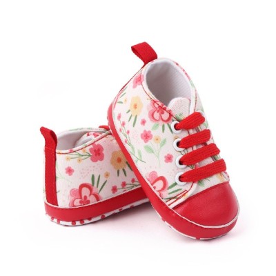 Tenisi albi cu floricele corai (Marime Disponibila: 6-9 luni (Marimea 19 foto