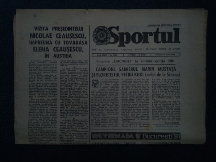 ZIARUL SPORTUL 10 IUNIE 1981