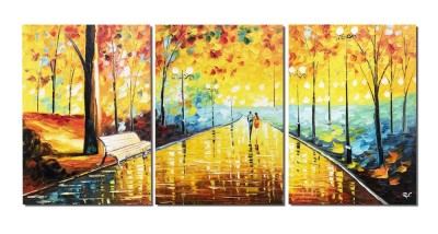 Set 3 piese tablou pictat manual, Impreuna pe aleea vietii, 150x70cm ulei pe panza in relief efect 3D foto