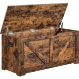 VASAGLE Banca de depozitare tip cufar, cu 2 balamale de siguranta, stil hambar, 40x100x46cm, maro rustic Household NewTrend