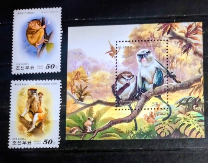 Coreea 2000 maimuțe fauna ,animale serie 2v + colita . neștampilat Korea 2000