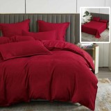 Lenjerie de pat natur uni baroque 6 piese cu cearsaf (rosu)