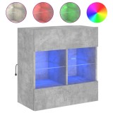 Comoda TV de perete cu lumini LED, gri beton, 58,5x30x60,5 cm