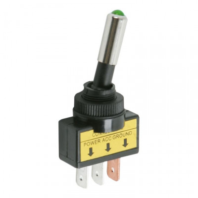 Intretupator cu 2 pozitii OFF-ON, 1 circuit, iluminat cu bec verde de 12 V, negru 20A-12VDC foto