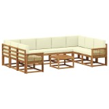 vidaXL Set de canapele de exterior cu pernă 10 pcs Natural și Crem 3385556
