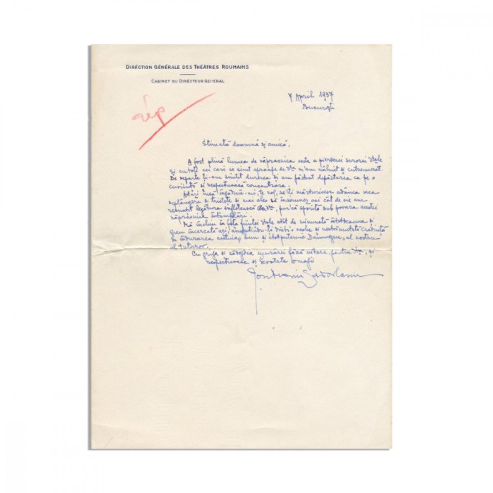 Ion Marin Sadoveanu, scrisoare olografă de condoleanțe, 1937