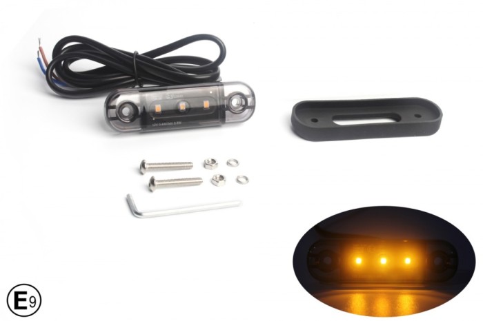 Lampa gabarit laterala LED portocaliu fumuriu rezistent la apa IP67, 12V 24V Cablu 30 cm - E9 10R-06, ECE R10, ECE R148