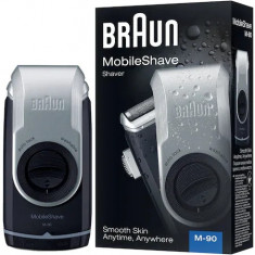 Aparat de ras Braun MobileShave M-90R, baterii, autonomie 60 min, negru-gri