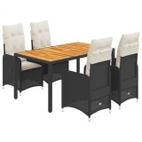 Cumpara ieftin Set bistro de gradina cu perne, 5 piese, negru, poliratan
