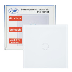 Intrerupator simplu cu touch PNI SH101 din sticla, alb cu LED indicator PNI-SH101