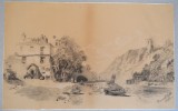 Ernest Watts &quot;Rownham Ferry near Bristol&quot; desen 1898, Peisaje, Carbune, Realism