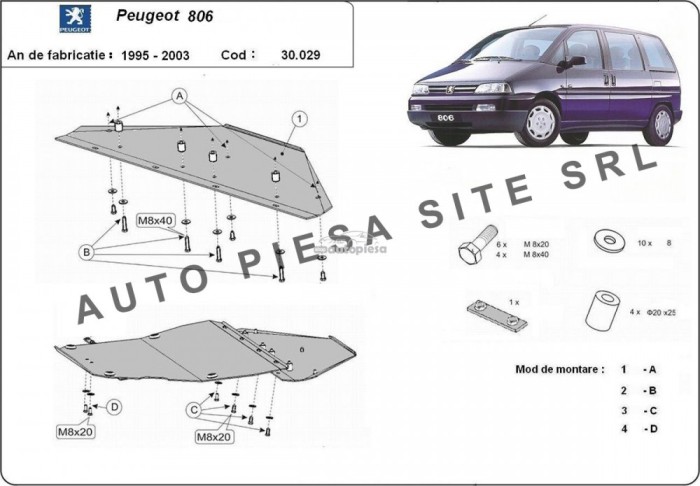 Scut metalic motor Peugeot 806 fabricat in perioada 1995 - 2003 APS-30,029