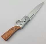 Cumpara ieftin Cutit pliabil cu deschidere pe buton, lama din otel, maner din lemn, lungime totala 21 cm, husa inclusa