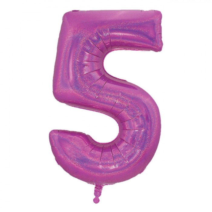 Balon Petrecere Foliat, Holografic, Nr.5, Culoare Fucsia, 60cm