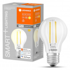 Bec LED Ledvance Smart cu WiFi, soclu E27, reglabila, alb cald (2700 K) - RESIGILAT