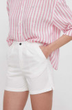 North Sails pantaloni scurti femei, culoarea alb, neted, high waist, 074776