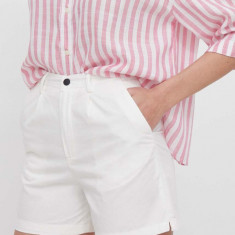 North Sails pantaloni scurti femei, culoarea alb, neted, high waist, 074776