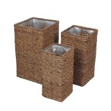 Cumpara ieftin Set 3 ghivece flori fibre naturale maro IIII 18 x 18 x 40 cm, 23 x 23 x 45 cm, 28 x 28 x 50 cm