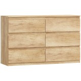 HOMCOM Comodă 6 sertare mobilier de depozitare fără m&acirc;nere design minimalist 120 x 39 x 75 cm stejar | Aosom Romania