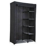 Dulap textil GN cu 2 fermoare, pentru depozitare haine, 5 polite, cu suport umerase, portabil, negru