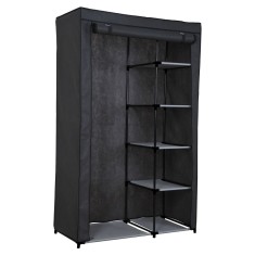 Dulap textil GN cu 2 fermoare, pentru depozitare haine, 5 polite, cu suport umerase, portabil, negru