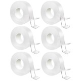 Cumpara ieftin Set 6 benzi dublu adezive transparente, 5 metri pe rola, siliconice, flexibile, rezistente la apa, reutilizabile, nu lasa urme, aplicabile pe diverse