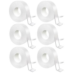 Set 6 benzi dublu adezive transparente, 5 metri pe rola, siliconice, flexibile, rezistente la apa, reutilizabile, nu lasa urme, aplicabile pe diverse