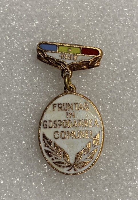 Insigna fruntaș &icirc;n gospodărirea comunei 1985