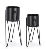 Set 2 suporturi ghivece flori otel negru Madelyn &Oslash;23,5x53-57h; &oslash;21,5x42-46h