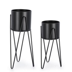 Set 2 suporturi ghivece flori otel negru Madelyn &Oslash;23,5x53-57h; &oslash;21,5x42-46h