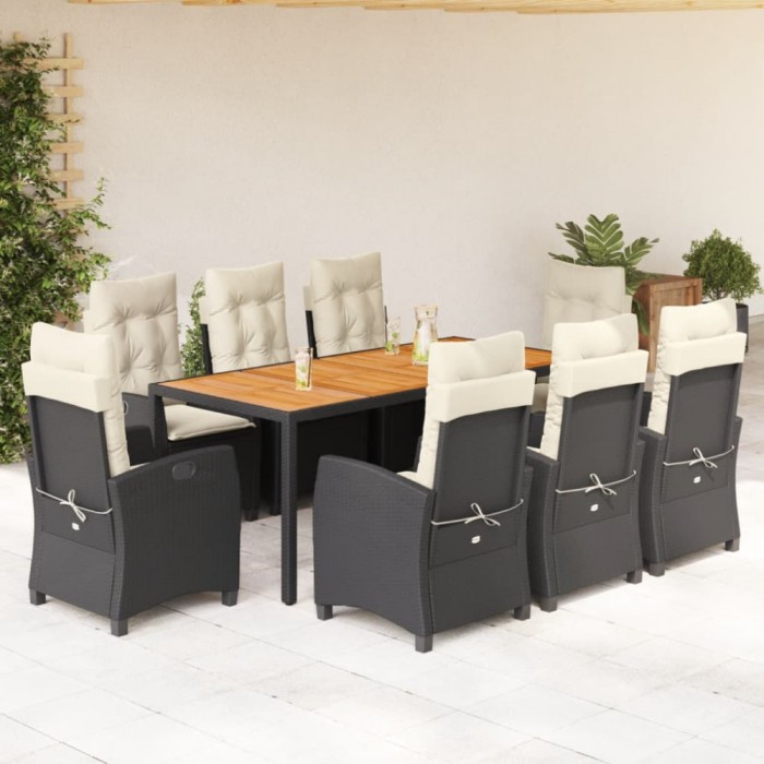 vidaXL Set mobilier de grădină cu perne, 9 piese, negru, poliratan 3212661